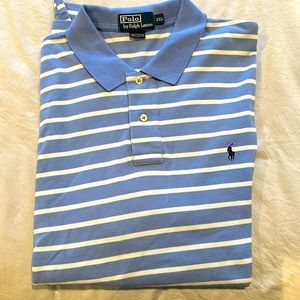 Polo by Ralph Lauren XXL polo shirt.  Light blue with white stripes.  Excellent